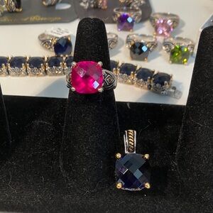 Red ring and blue enhancer for necklace